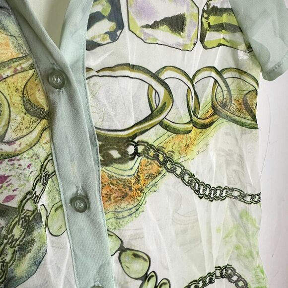 Vintage 90's Y2K Feline silk blend sheer button top green button up collar Small - Picture 6 of 13